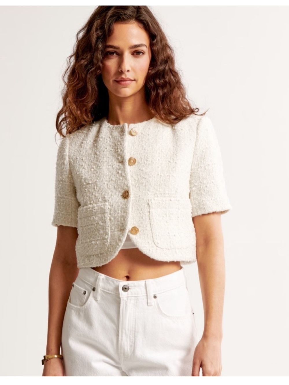 Abercrombie & Fitch Tweed Collarless Cropped Lady Jacket Sz S